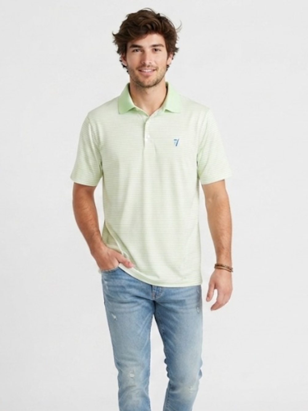 Fairway & Greene Men’s Pale Green and White Striped Short Sleeve Polo Size XL